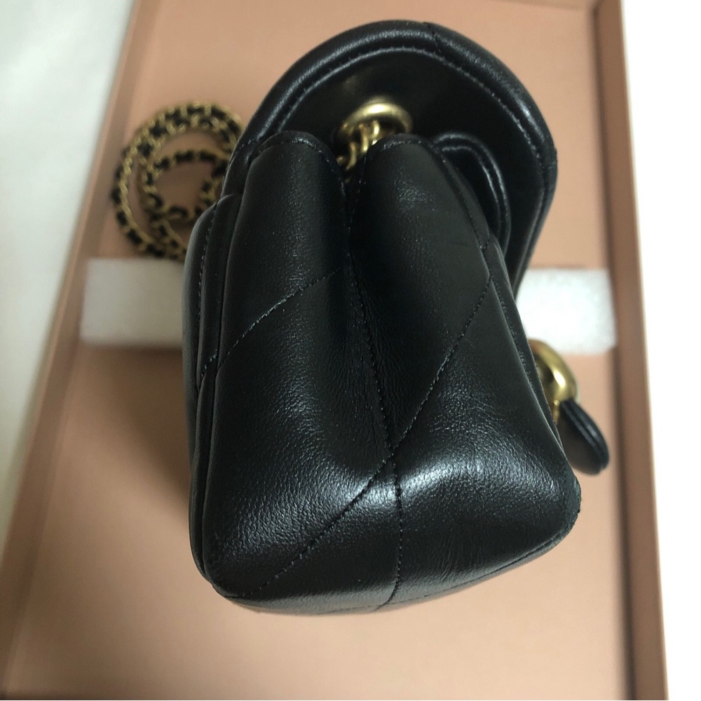 Coach Black Quilted Leather Shoulder Bag with Gold C and Chain Strap - Picture 3 of 13